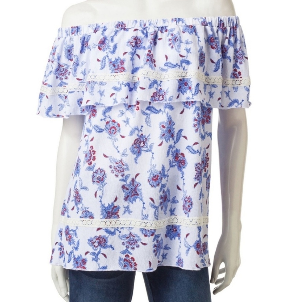 SIGNATURE STUDIO off shoulder ruffle top blouse